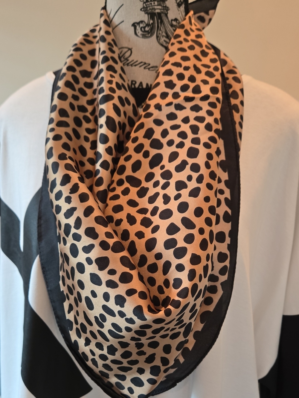 Silky Leopard Print Scarf - Black & Tan Animal Print 100% Polyester..New